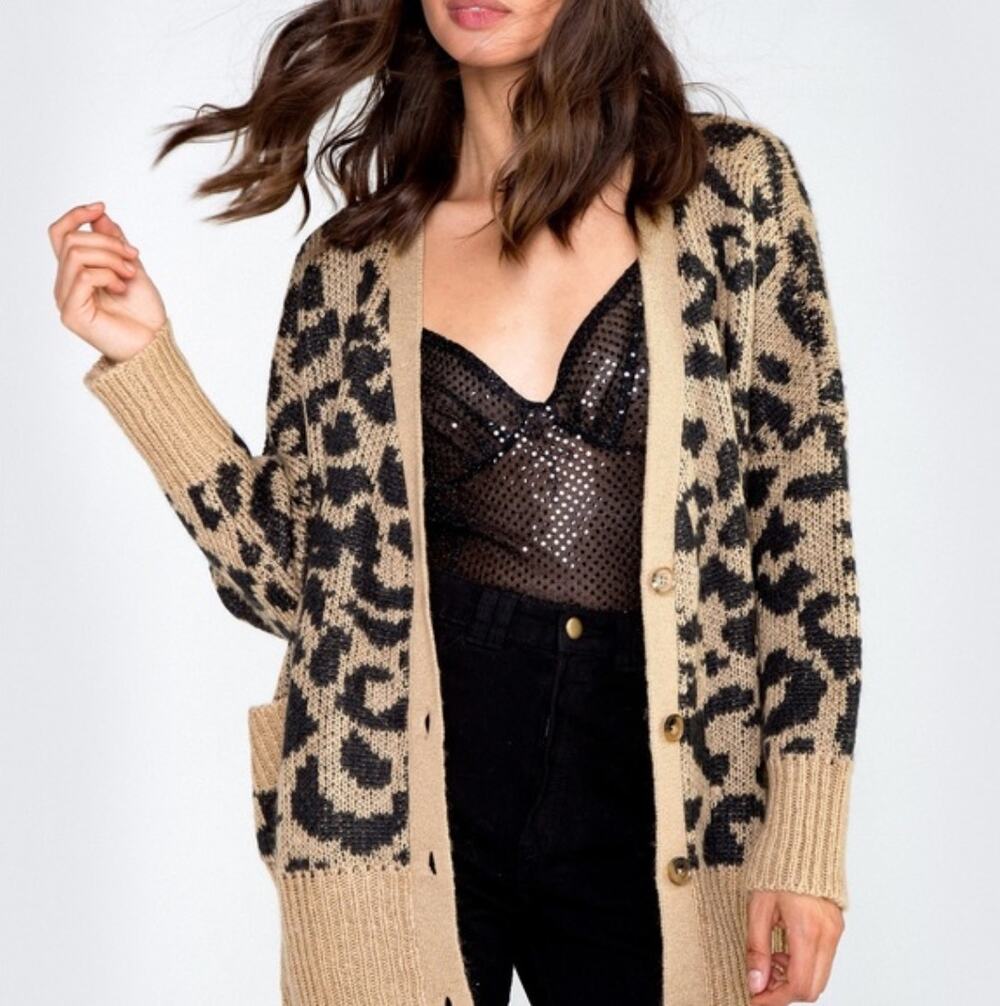 Wildfox Roar Leopard Tilly Cardigan Button Up Sweater